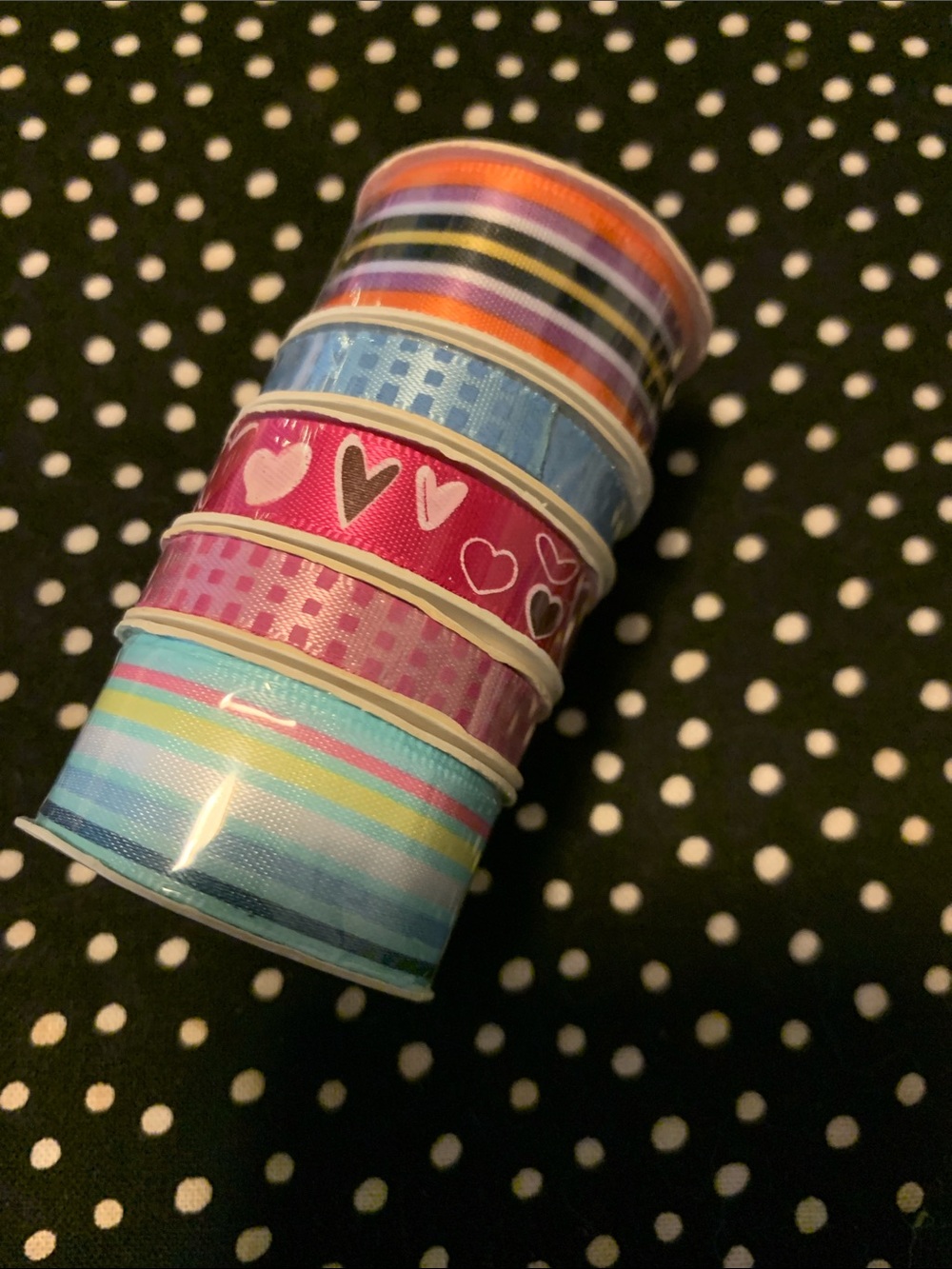 Decorative Crafting Ribbon Set - Blue, Pink, Orange Striped & Heart Designs